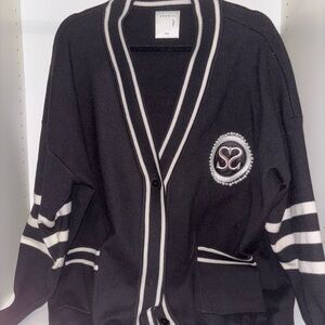 Sandro Black and White Collegiate Cardigan
